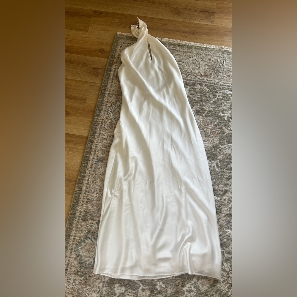 Cross Neck Elegant White Satin Dress